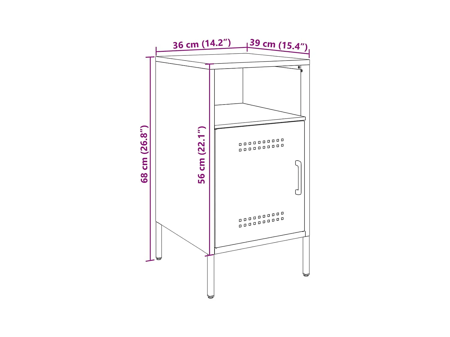 Table de chevet anthracite 36x39x68 cm acier