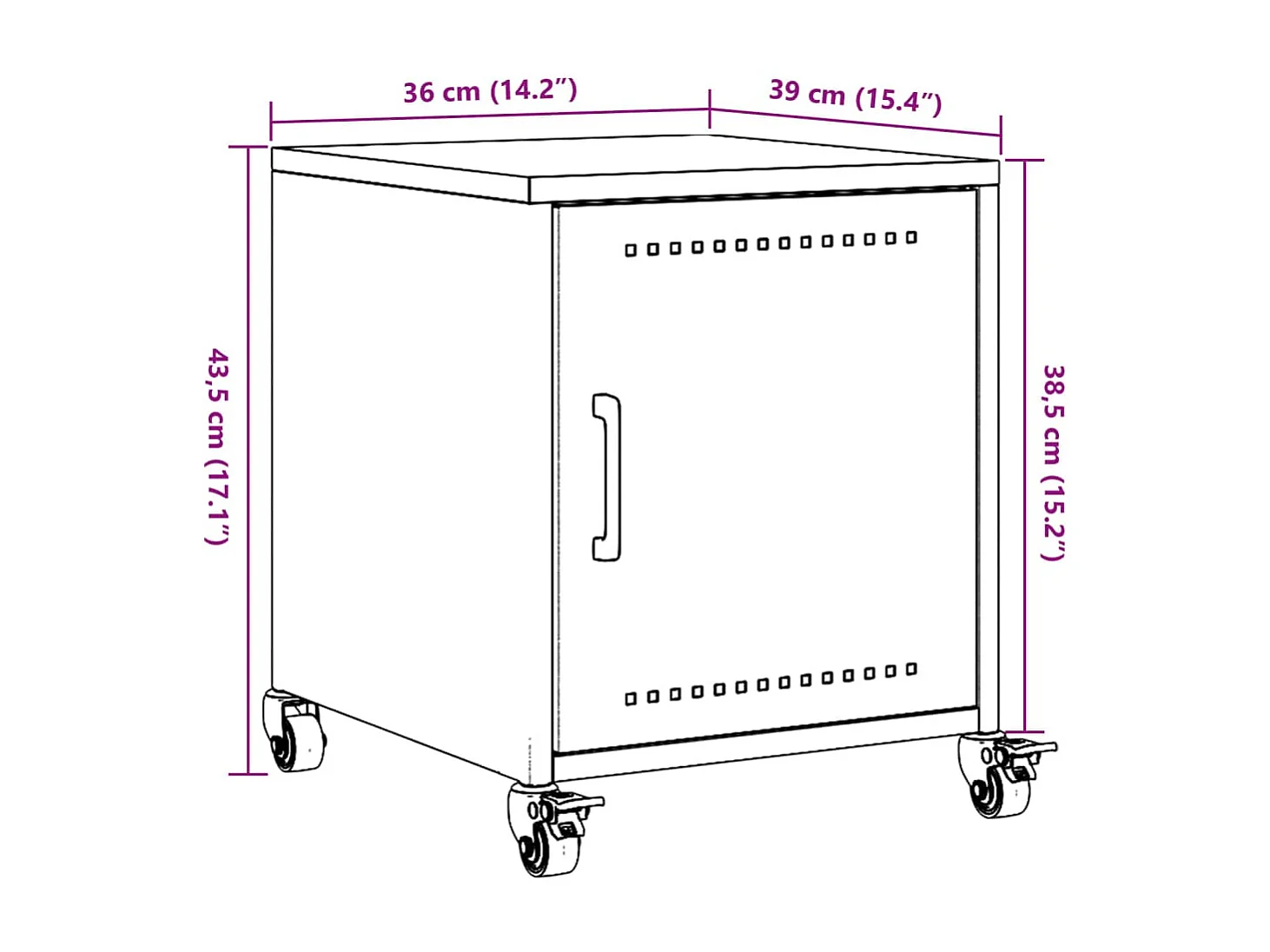 Table de chevet vert olive 36x39x43,5 cm acier