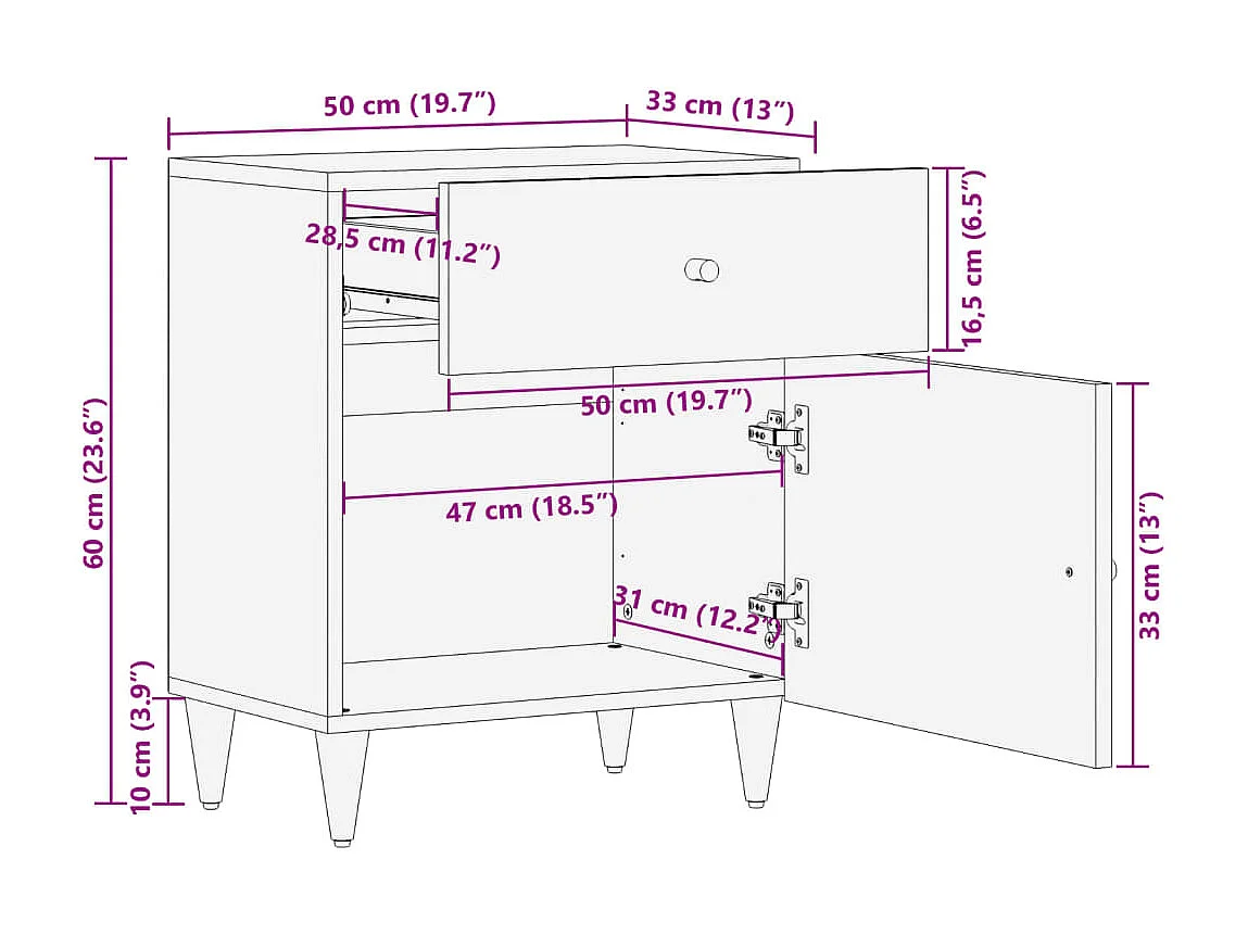 Nachttisch 50x33x60 cm Massivholz Mango