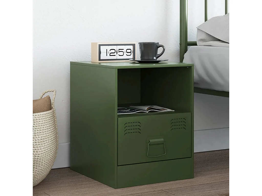 Table de chevet vert olive 34,5x39x44 cm acier