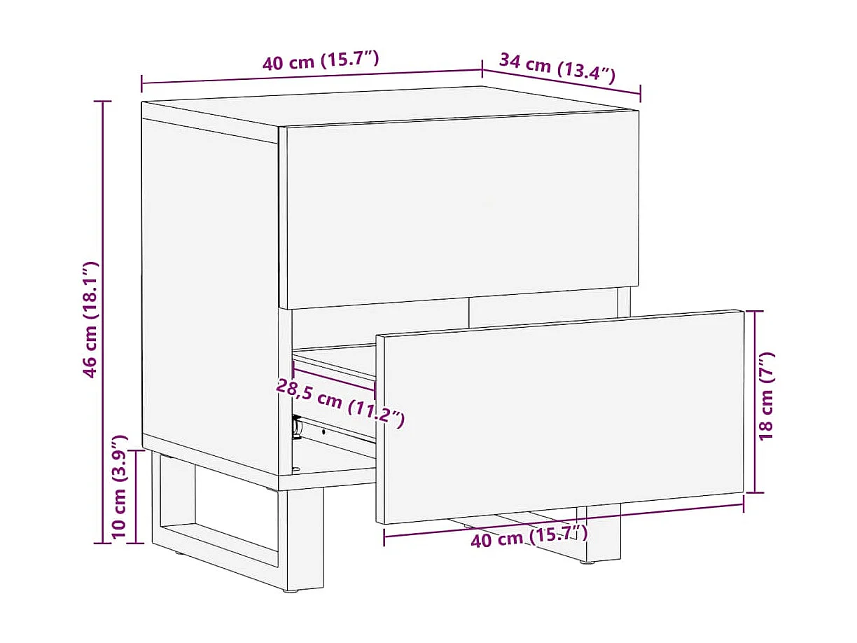 Comodino 40x34x46 cm in Legno Massello di Recupero