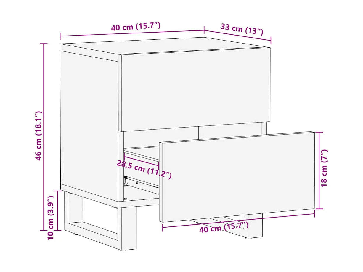 Comodino 40x34x46 cm in Legno Massello di Recupero