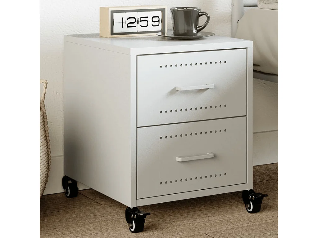 Table de chevet blanc 36x39x43,5 cm acier