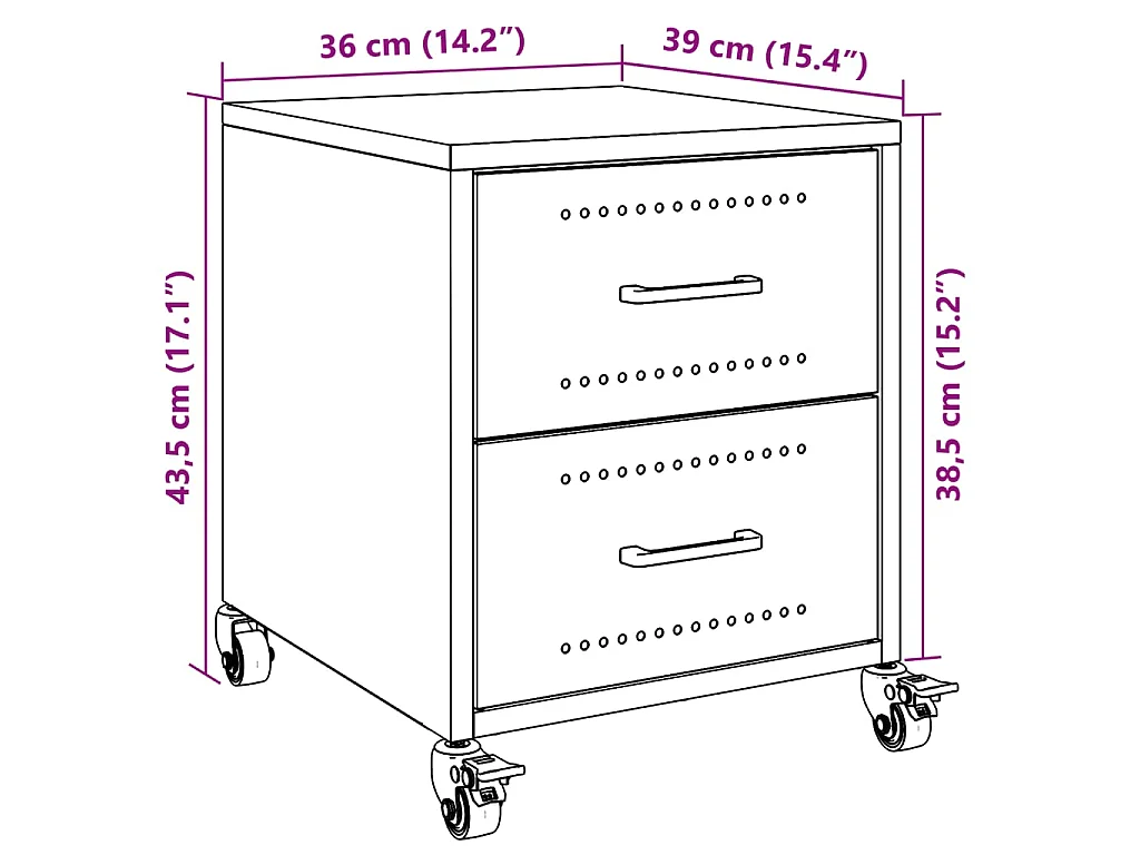 Table de chevet blanc 36x39x43,5 cm acier