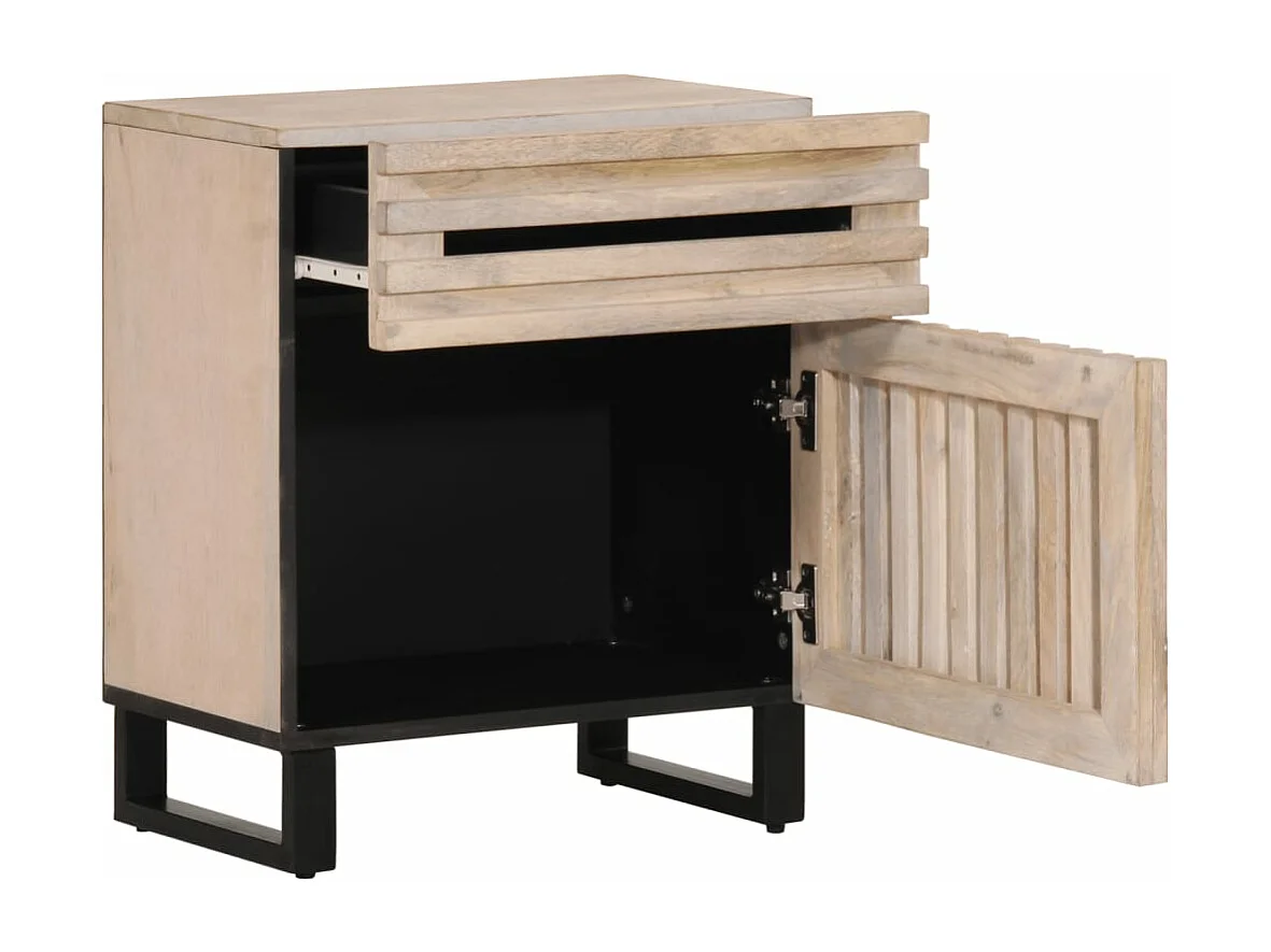 Comodino Bianco 50x34x60 cm in Legno Massello di Mango