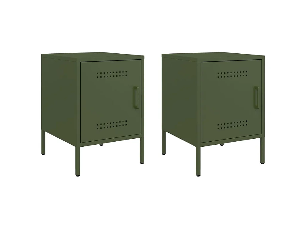 Tables de chevet 2 pcs vert olive 36x39x50,5 cm acier