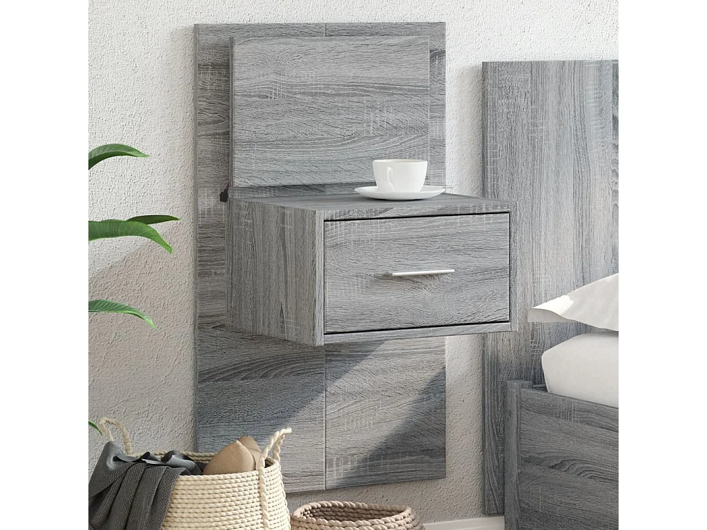 Table de chevet murale avec lumières LED sonoma gris