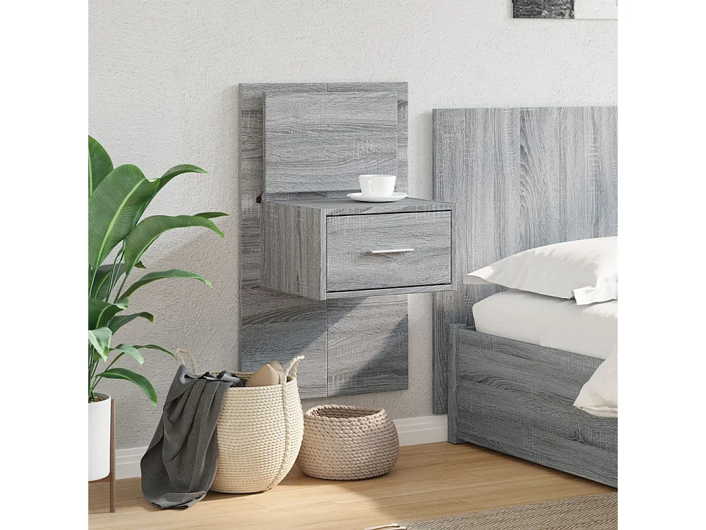 Table de chevet murale avec lumières LED sonoma gris