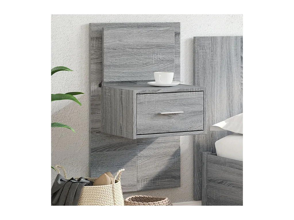 Wand-Nachttisch mit LED-Leuchten Grau Sonoma
