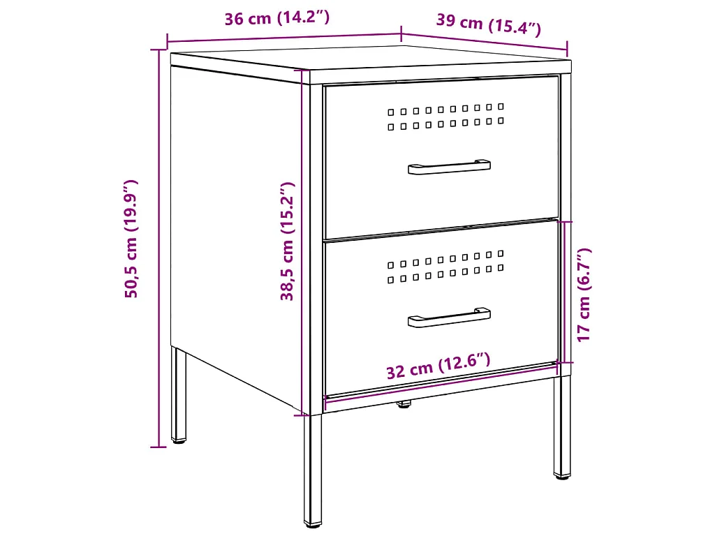 Tables de chevet 2 pcs anthracite 36x39x50,5 cm acier