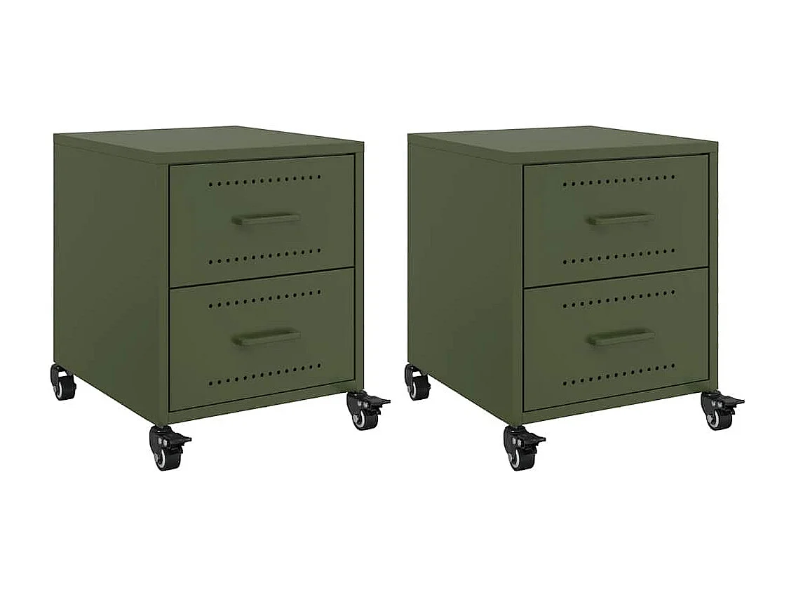 Tables de chevet 2 pcs vert olive 36x39x43,5 cm acier