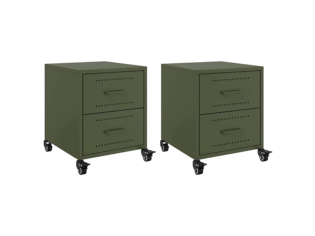 Tables de chevet 2 pcs vert olive 36x39x43,5 cm acier