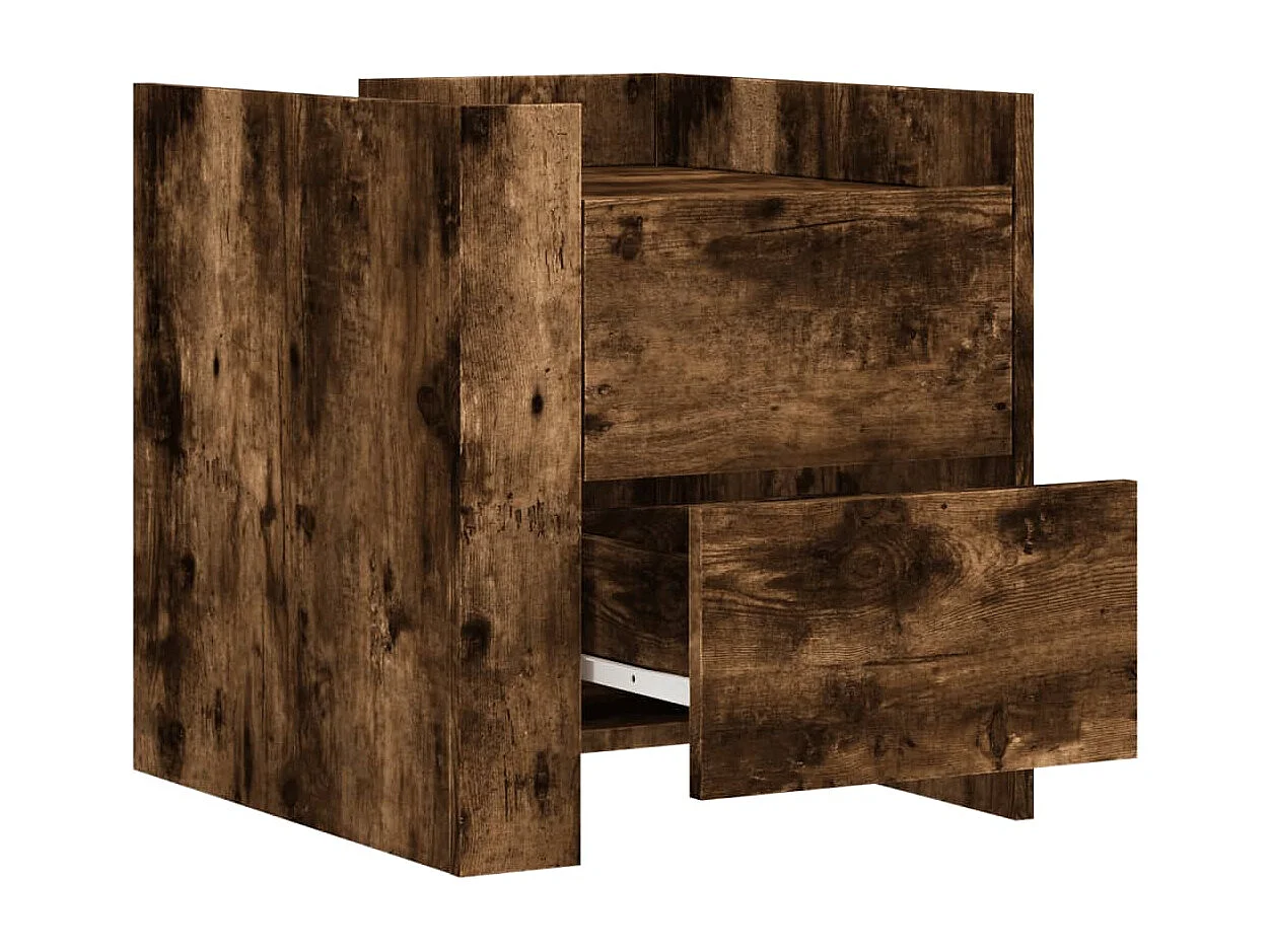 Nachtkastje 45x50x50 cm bewerkt hout gerookt eikenkleurig