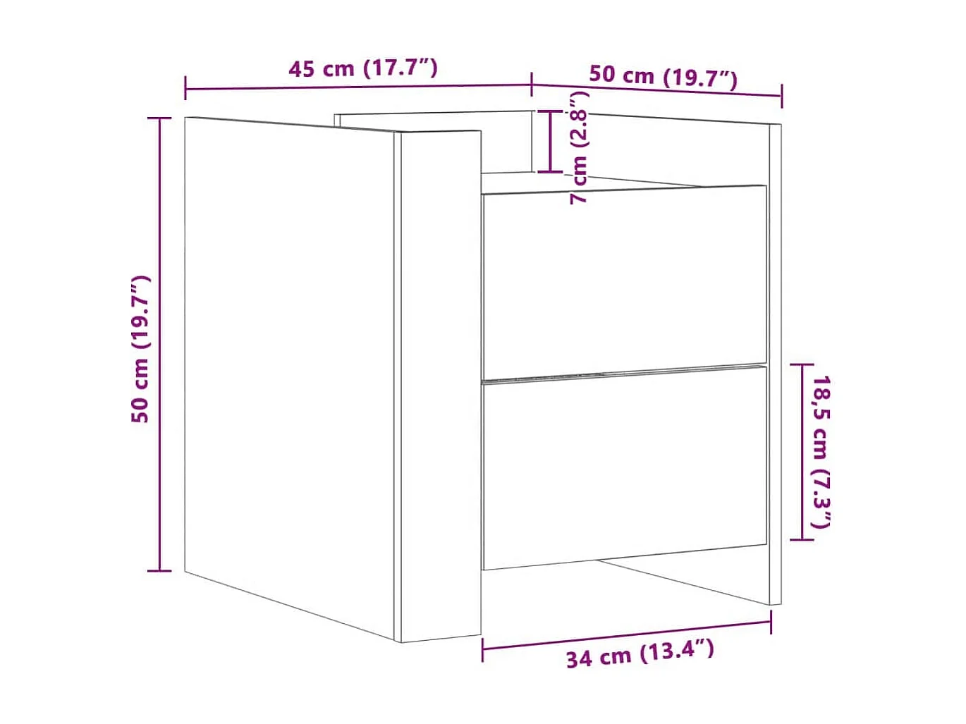 Mesita de noche madera de ingeniería roble ahumado 45x50x50 cm