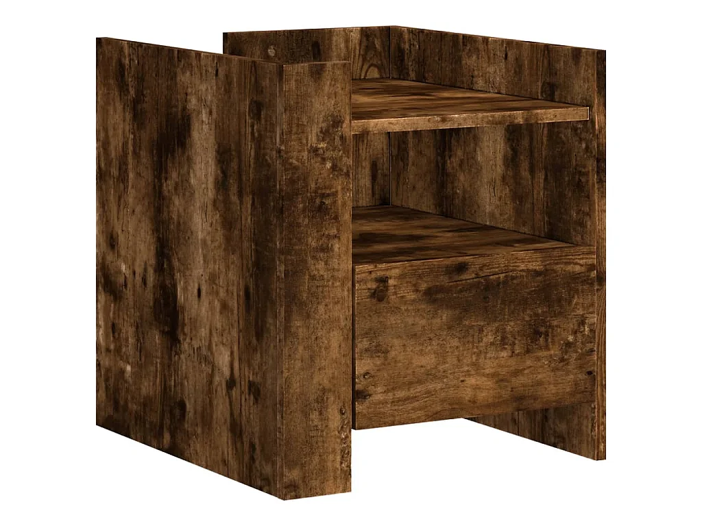 Nachtkastje 45x50x50 cm bewerkt hout gerookt eikenkleurig