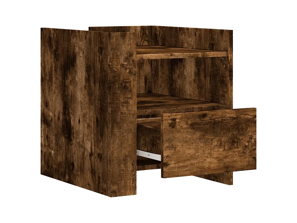 Nachtkastje 45x50x50 cm bewerkt hout gerookt eikenkleurig