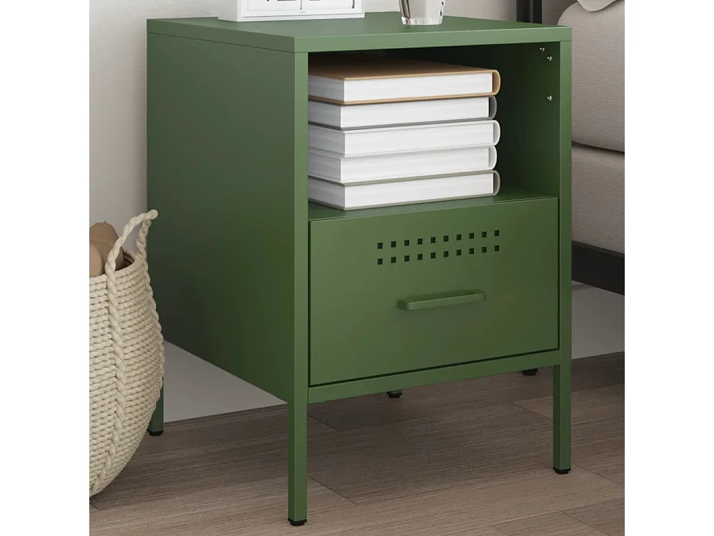 Comodino Verde Oliva 36x39x50,5 cm in Acciaio