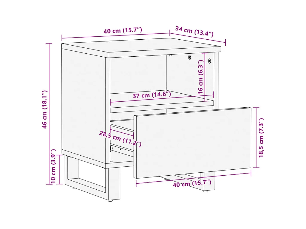 Tables de chevet 2 pcs 40x34x46 cm bois de manguier massif
