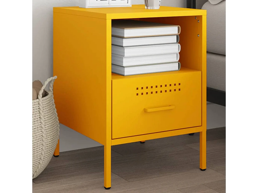 Table de chevet jaune moutarde 36x39x50,5 cm acier