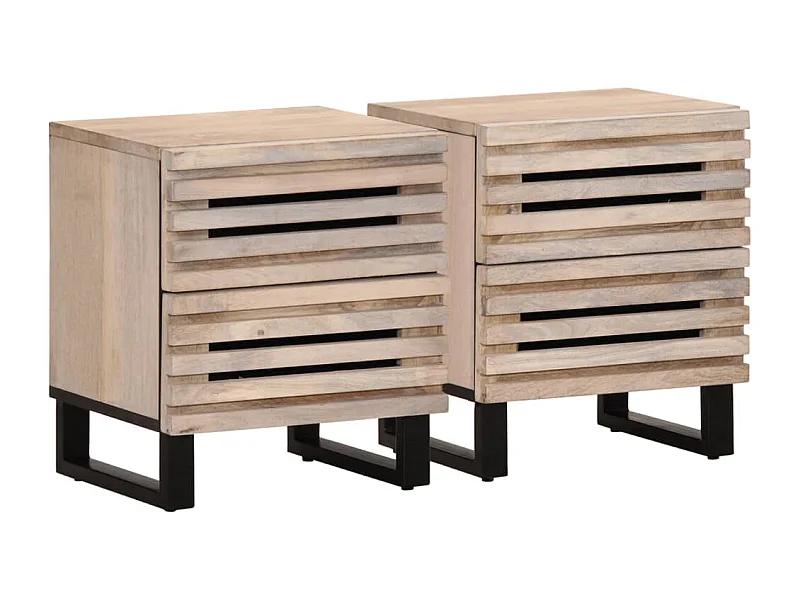 Tables de chevet 2 pcs 40x34x46 cm bois manguier massif blanchi