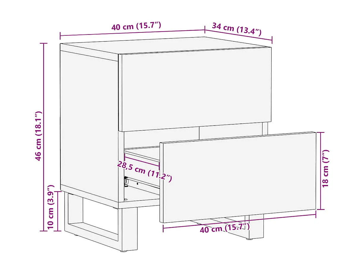 Tables de chevet 2 pcs 40x34x46 cm bois manguier massif blanchi