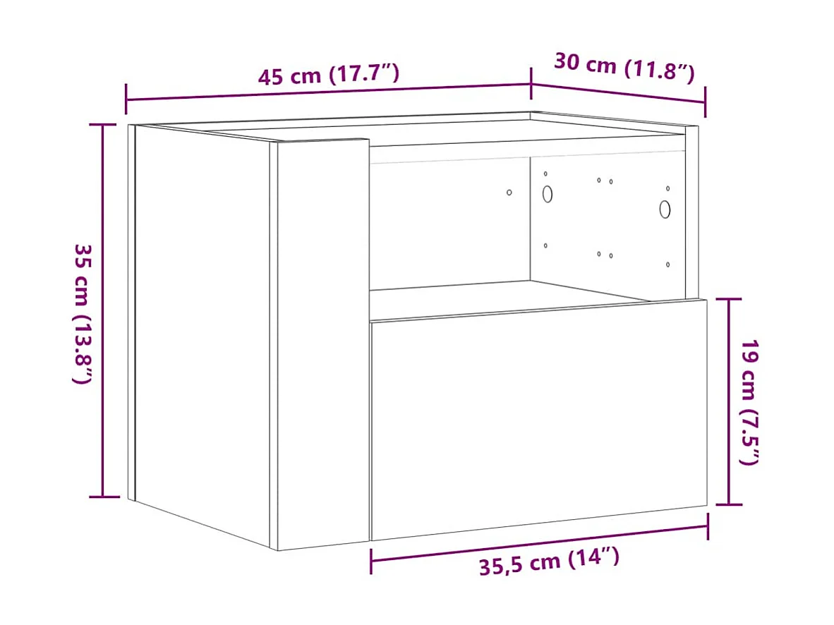 Nachtkastjes 2 st wandgemonteerd 45x30x35 cm wit
