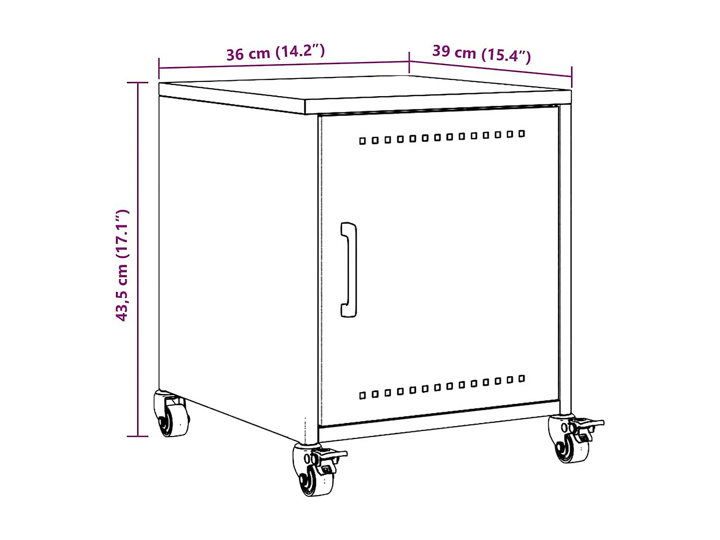 Table de chevet rose 36x38,5x43,5 cm acier