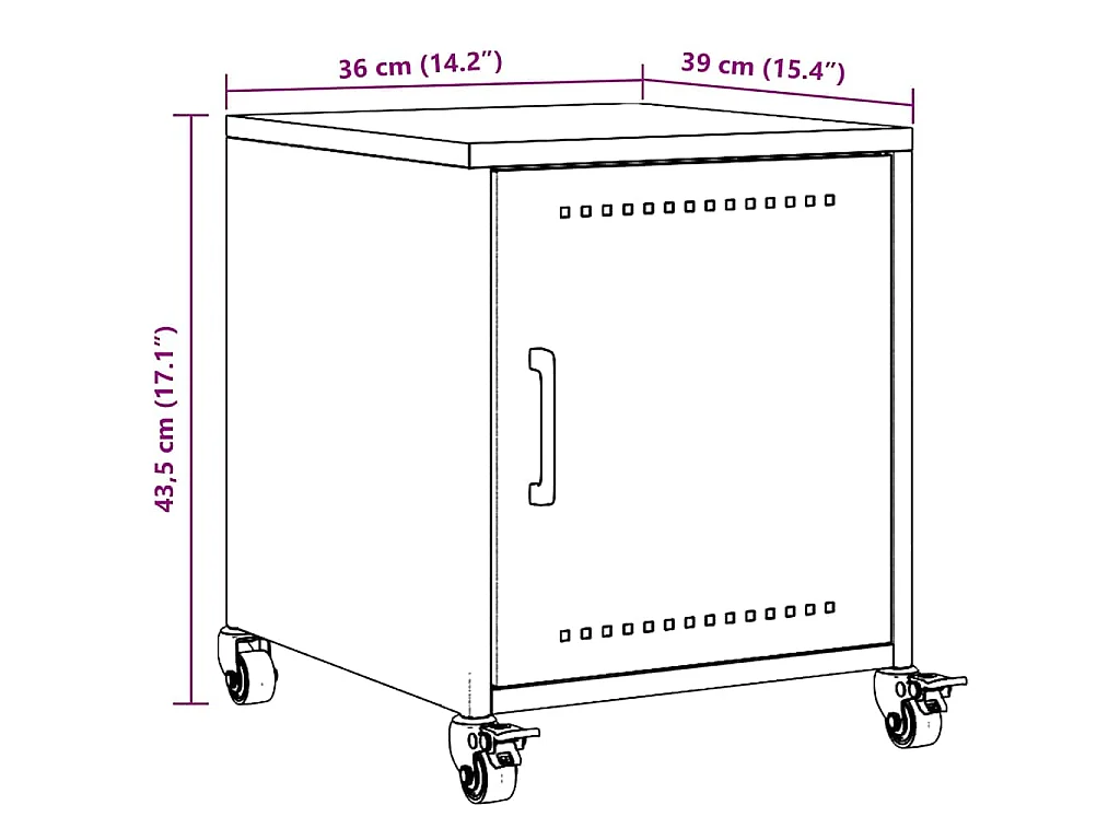 Table de chevet rose 36x38,5x43,5 cm acier