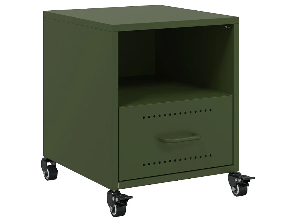 Table de chevet vert olive 36x39x43,5 cm acier