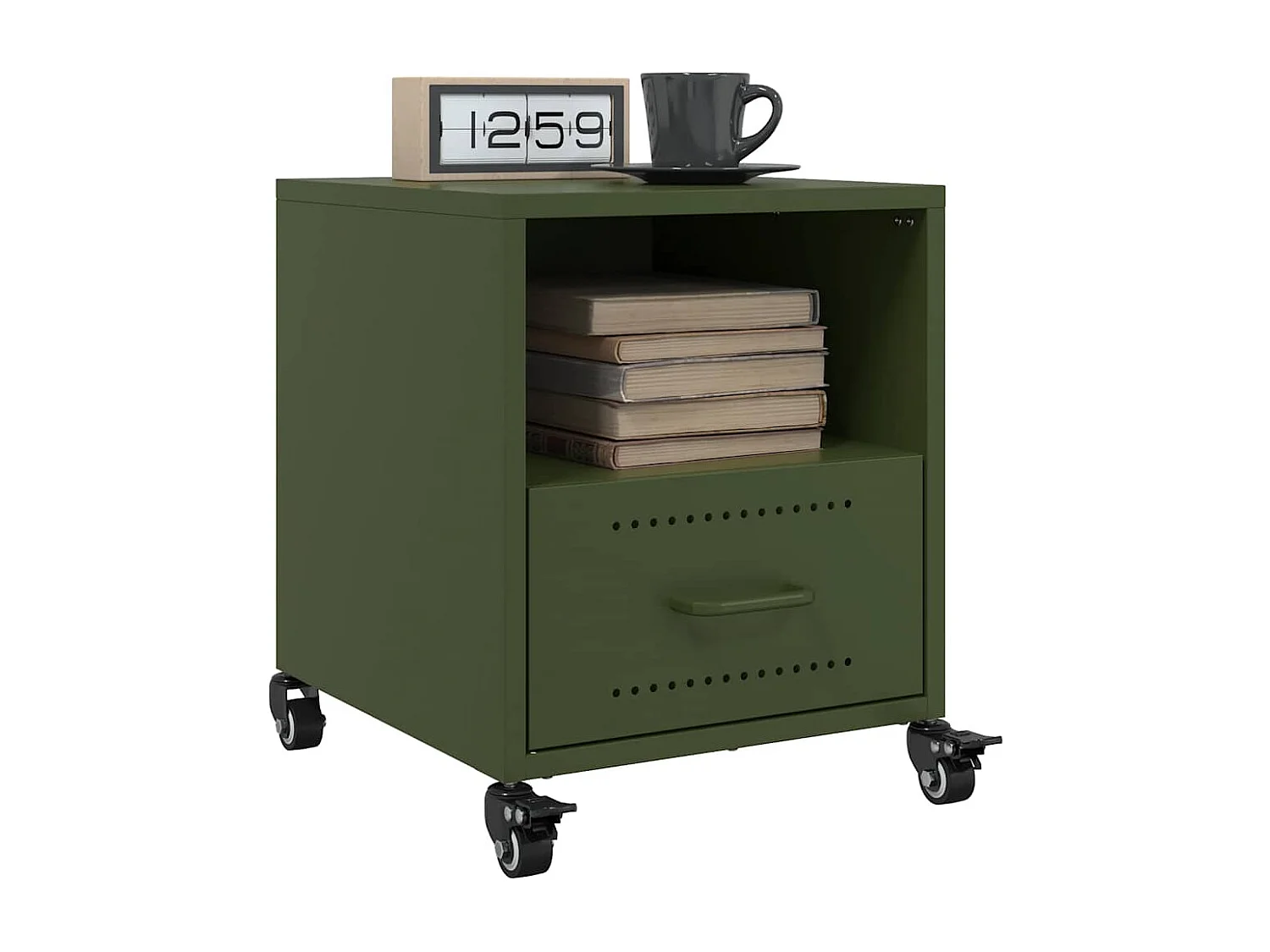 Table de chevet vert olive 36x39x43,5 cm acier