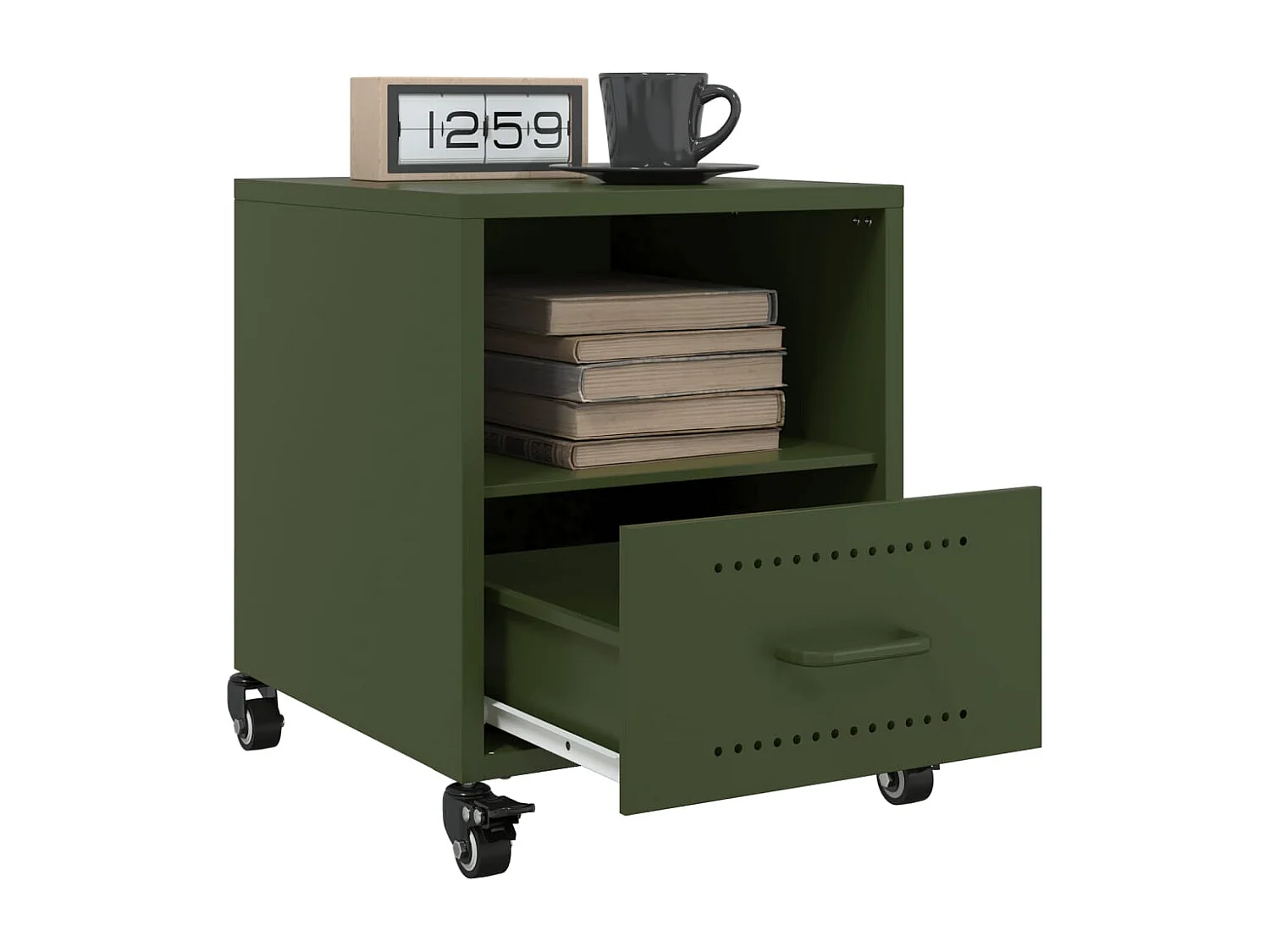 Table de chevet vert olive 36x39x43,5 cm acier