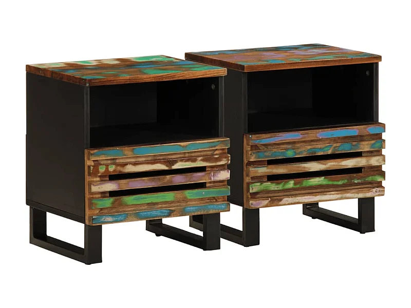 Mesitas de noche 2 uds de madera maciza reciclada 40x34x46 cm