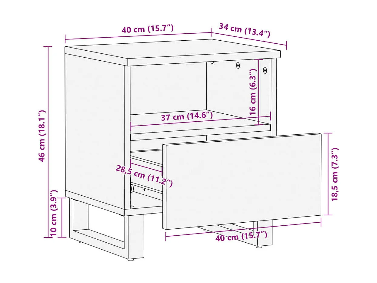 Tables de chevet 2 pcs 40x34x46 cm bois massif de récupération