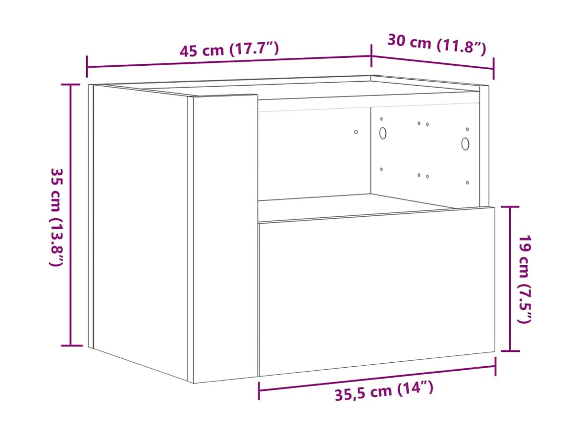Nachtkastjes 2 st wandgemonteerd 45x30x35 cm grijs sonoma eiken