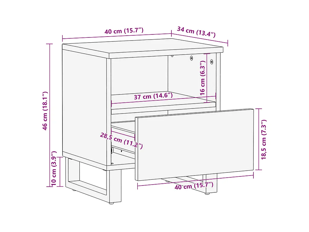 Nachttisch 40x34x46 cm Altholz Massiv