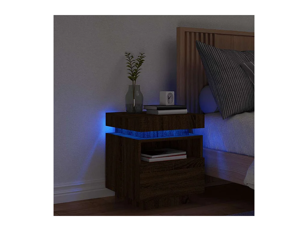 Armoire de chevet avec lumières LED chêne marron 40x39x48,5 cm