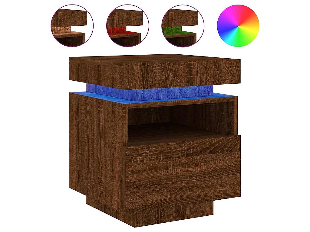 Armoire de chevet avec lumières LED chêne marron 40x39x48,5 cm