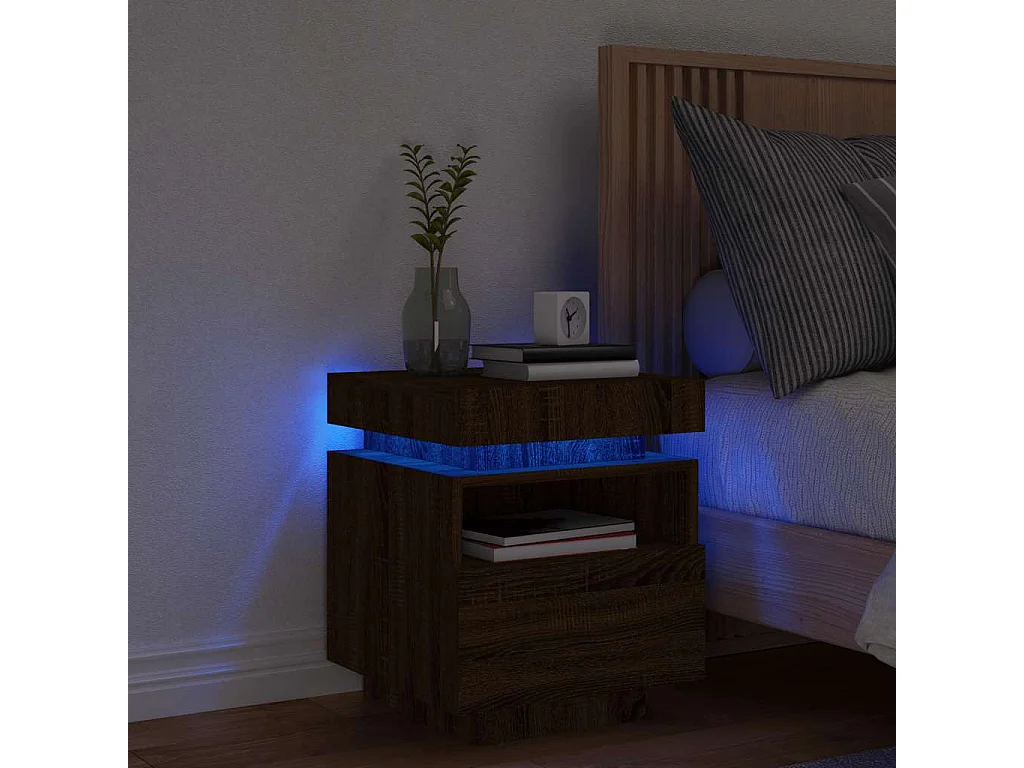 Armoire de chevet avec lumières LED chêne marron 40x39x48,5 cm