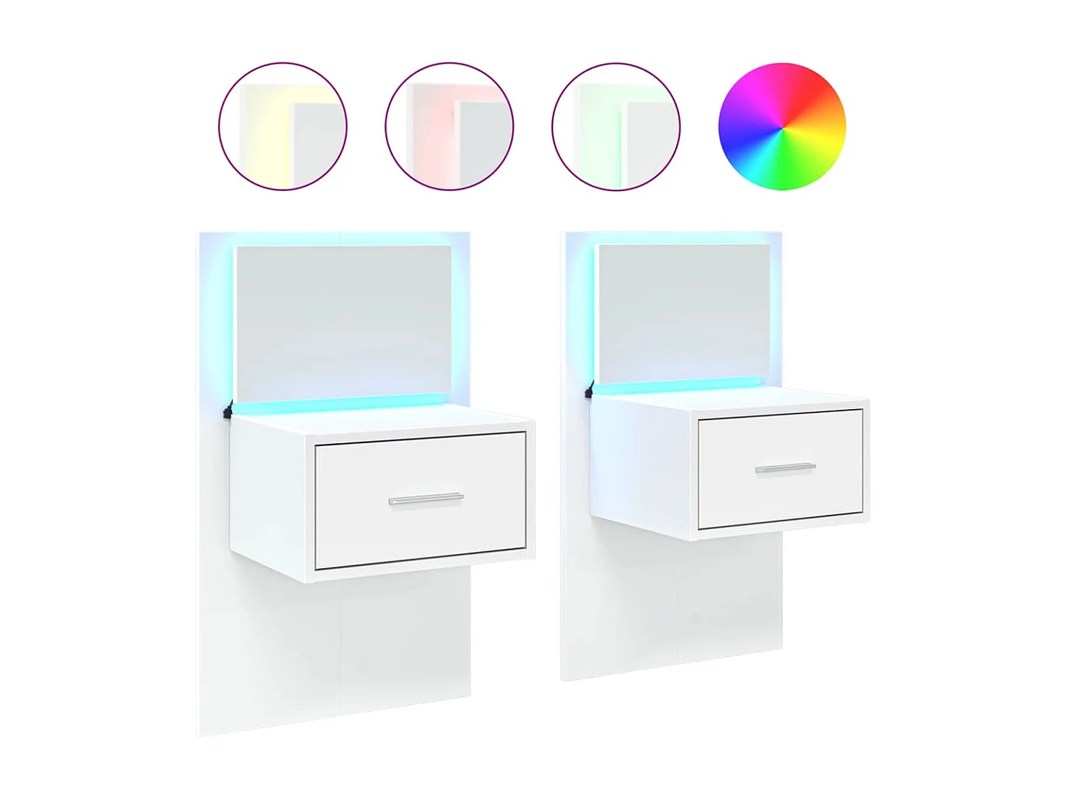 Tables de chevet murales avec lumières LED 2 pcs blanc