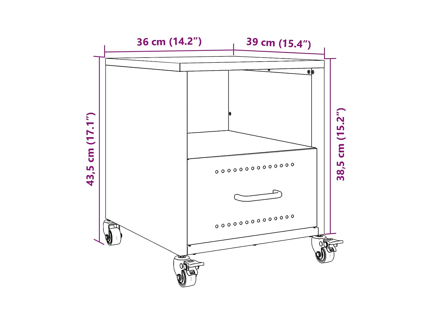 Table de chevet noir 36x39x43,5 cm acier