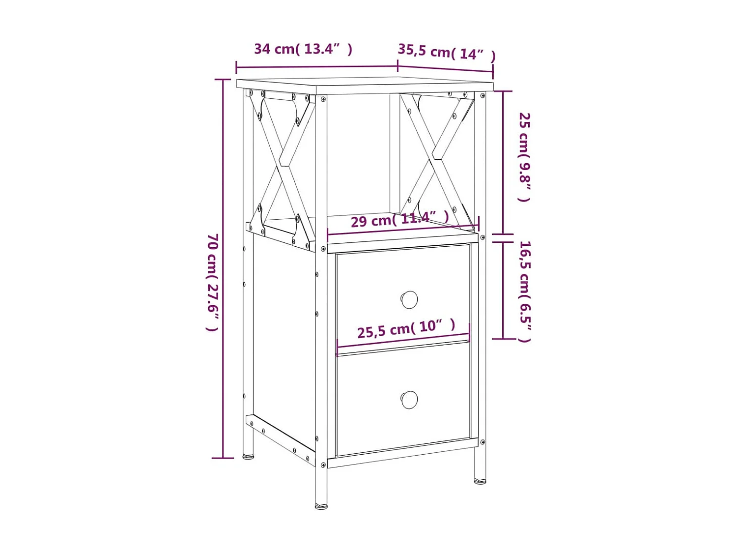 Nachttisch Grau Sonoma-Eiche 34x35,5x70 cm Holzwerkstoff