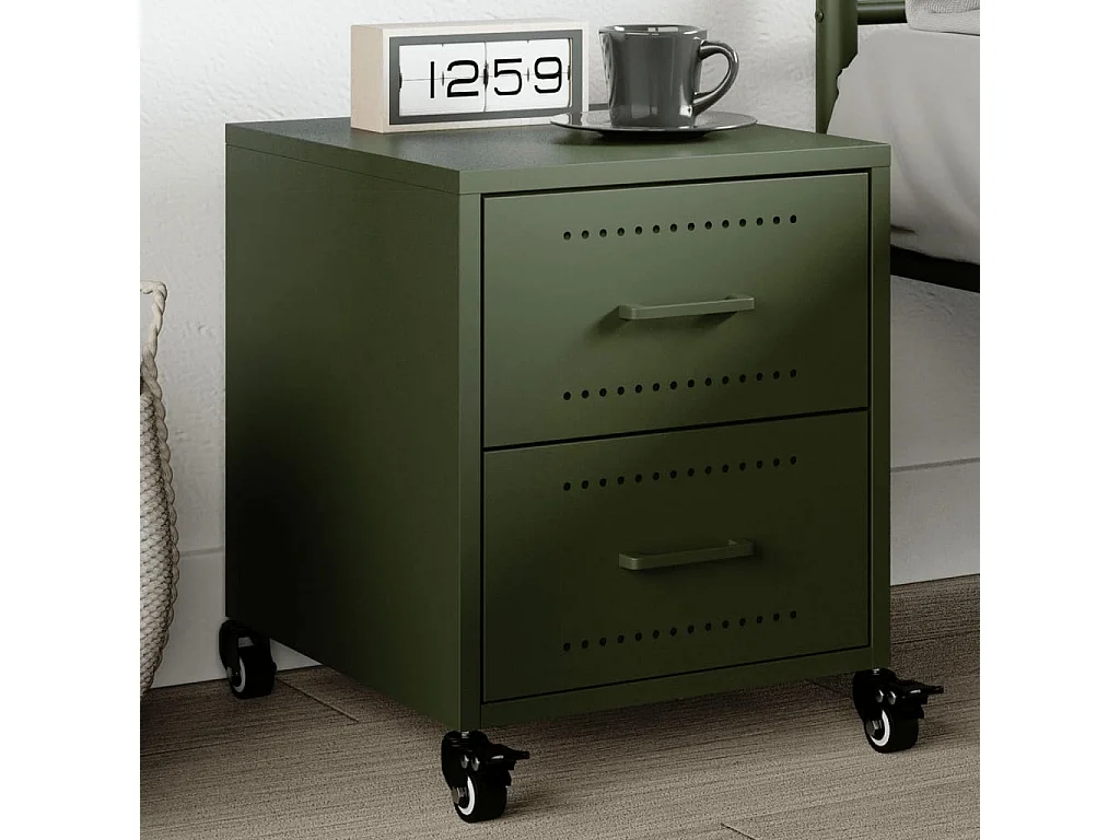 Nachtkastje 36x39x43,5 cm staal olijfgroen