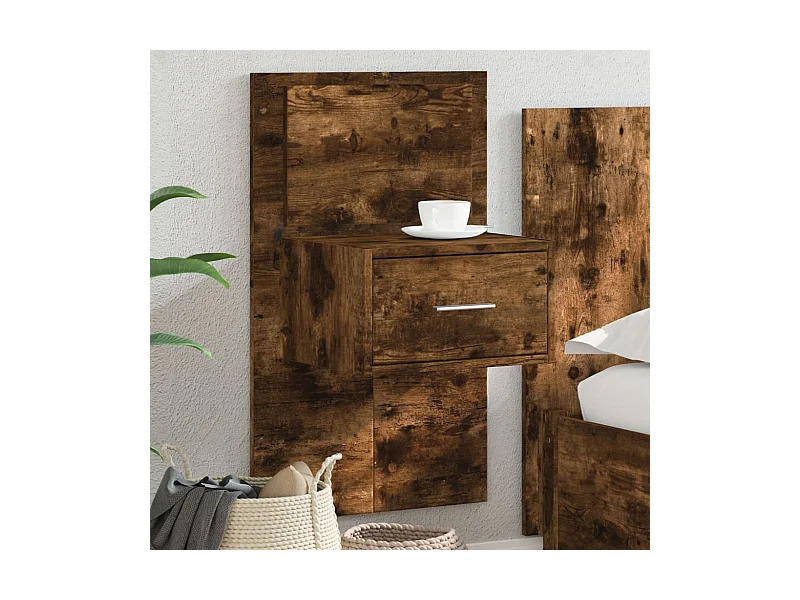 Table de chevet murale avec lumières LED chêne fumé