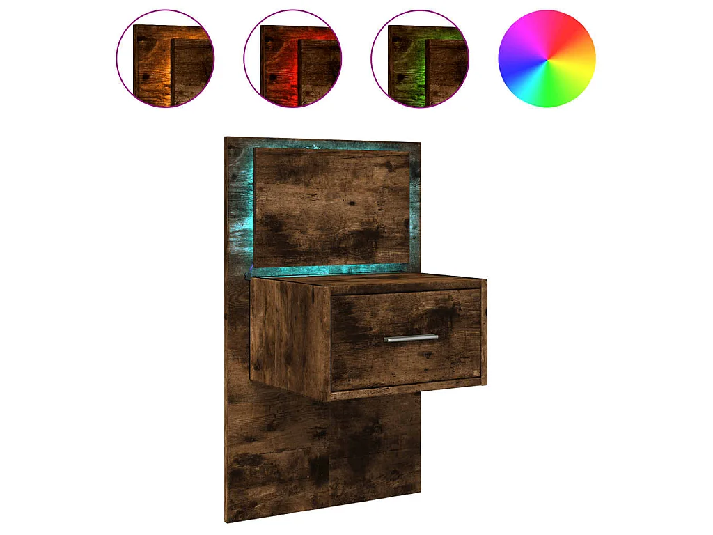 Comodino a Parete con luci LED Rovere Fumo