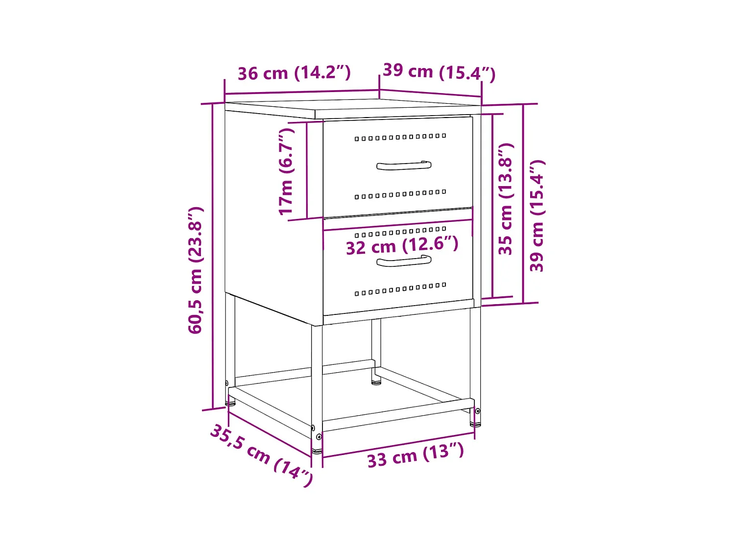 Nachtkastje 36x39x60,5 cm staal olijfgroen