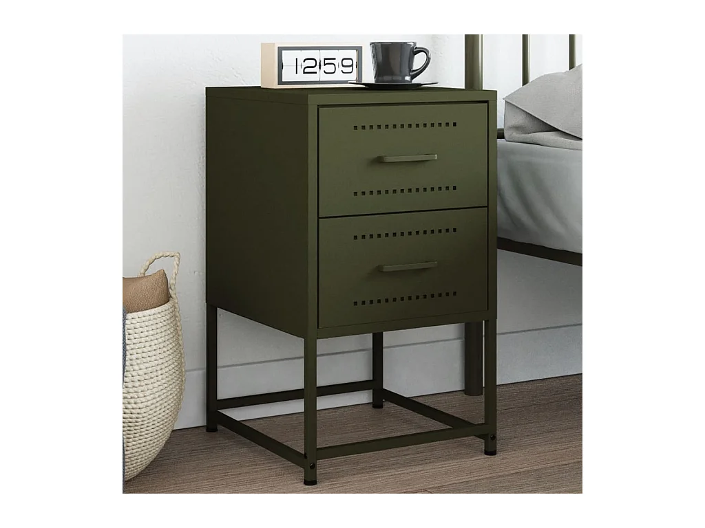 Table de chevet vert olive 36x39x60,5 cm acier