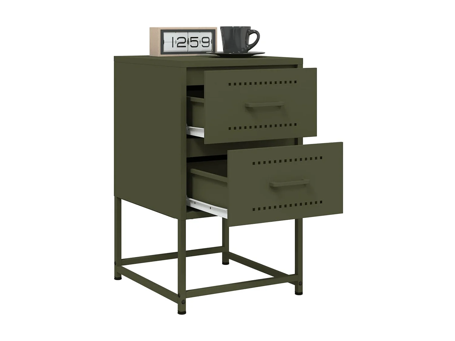 Table de chevet vert olive 36x39x60,5 cm acier