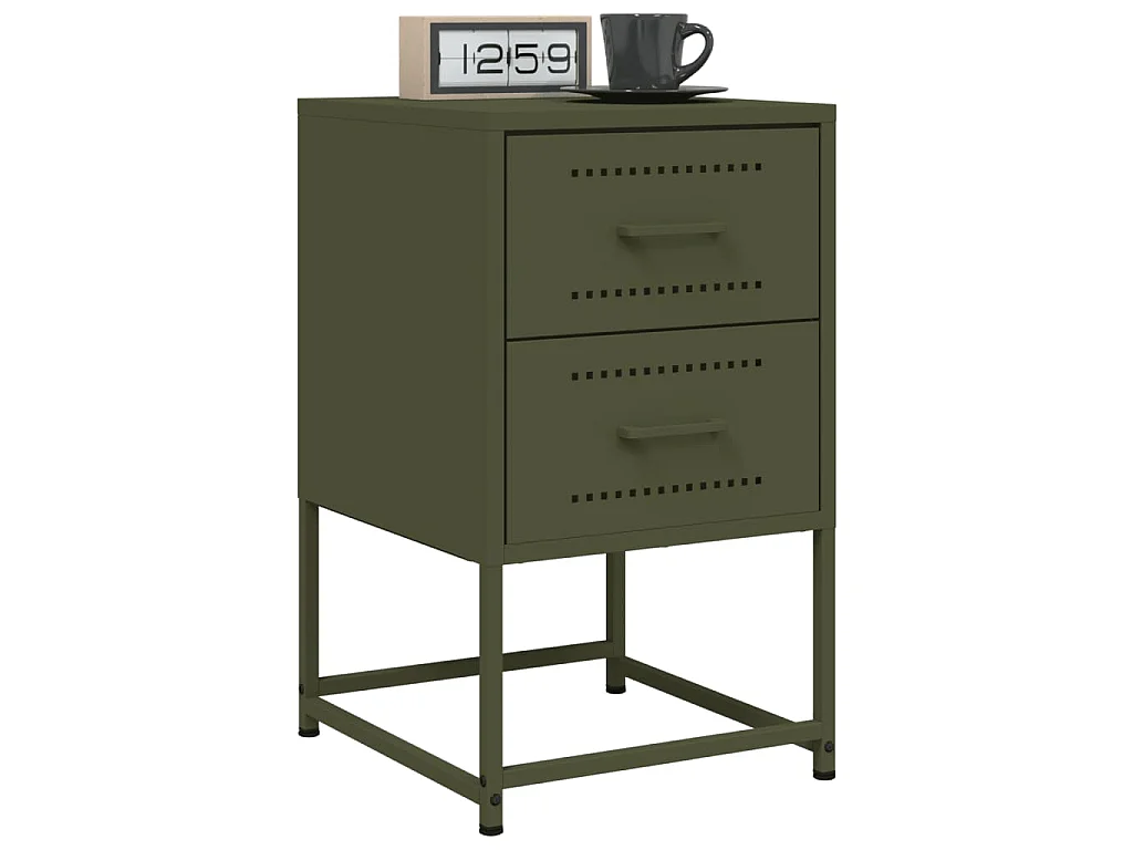 Table de chevet vert olive 36x39x60,5 cm acier