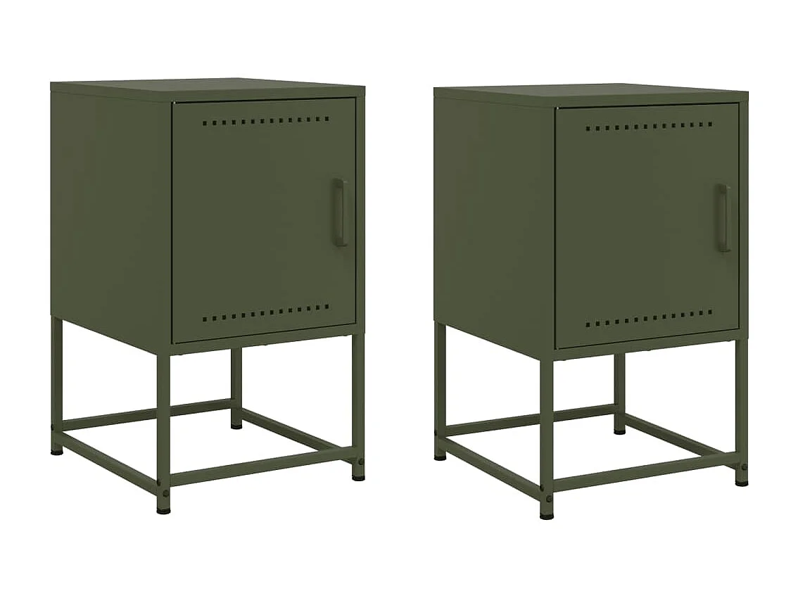 Tables de chevet 2 pcs vert olive 36x39x60,5 cm acier