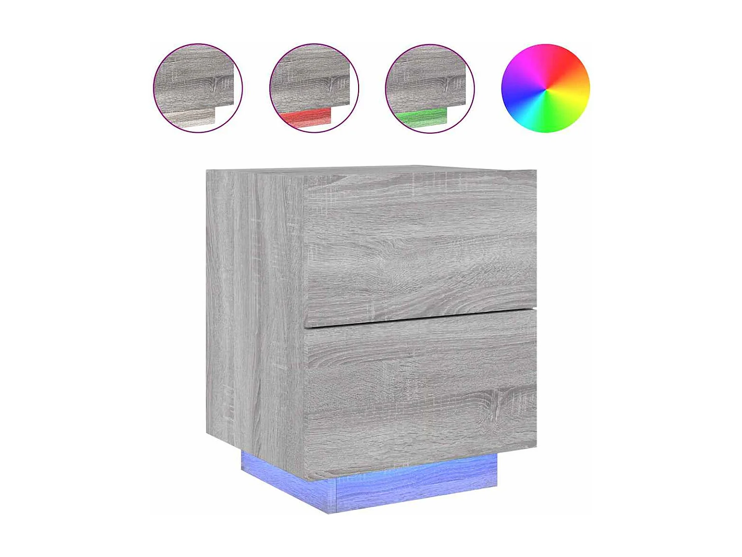 Armoire de chevet et lumières LED sonoma gris bois d'ingénierie
